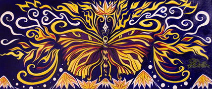 "Fire Butterfly" 30 x 12 inches Original Acrylic Painting on Canvas by Drea